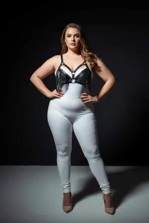 Plus Size Black Women's Harness Set Tassel Detailed Leather Bra Accessory - APFT418