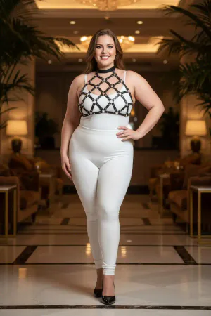 Large Size Black Women's Harness Set Fancy Leather Chest Accessory with Ring Detail - APFT443