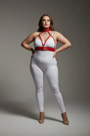 Plus Size Red Women's Harness Suit Fancy Leather Collar Detailed Body Accessory - APFT841