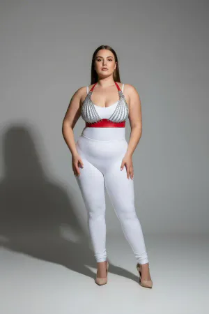 Plus Size Red Women's Leather Harness Set with Chain Detail - APFT964