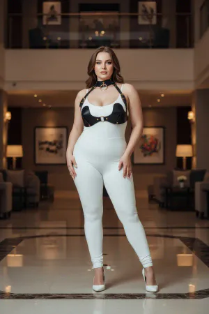 Plus Size Black Women's Harness Set Sexy Leather with Chest and Choker Detail - APFT1226