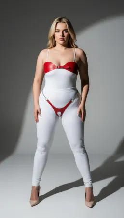 Plus Size Red Women's Leather Chain Detailed Fancy Harness Set - APFT1234