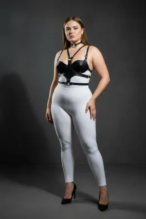 Plus Size Black Women's Leather Chest Harness Set Choker Detailed Fancy Accessory - APFT1296