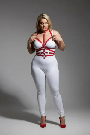 Plus Size Red Women's Harness Suit Full Body Adjustable Leather Accessory - APFT24