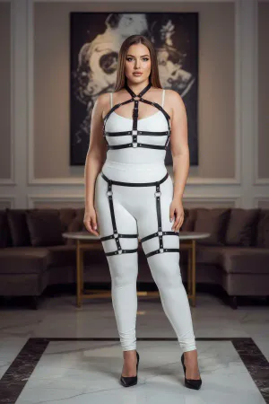 Plus Size Black Women's Garter Harness Set Adjustable Fancy Accessory - APFT272