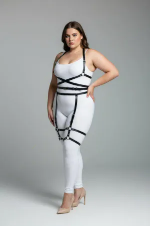 Large Size Black Women's Leather Garter Harness, Stylish Combination Accessory That Wraps the Body - APFT274