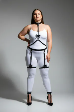 Plus Size Black Women's Garter Harness Fantasy Body Accessory with Bow Detail - APFT276