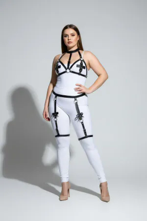 Plus Size Black Women's Leather Garter Harness Bustier Detailed Fantasy Set - APFT310