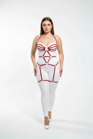 Plus Size Red Women's Garter Harness Full Body Ring Detailed Fantasy Accessory - APFT568