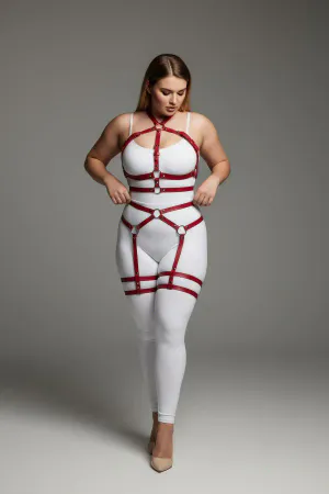 Plus Size Red Women's Garter Harness Whole Body Wrapping Leather Fantasy Accessory - APFT598