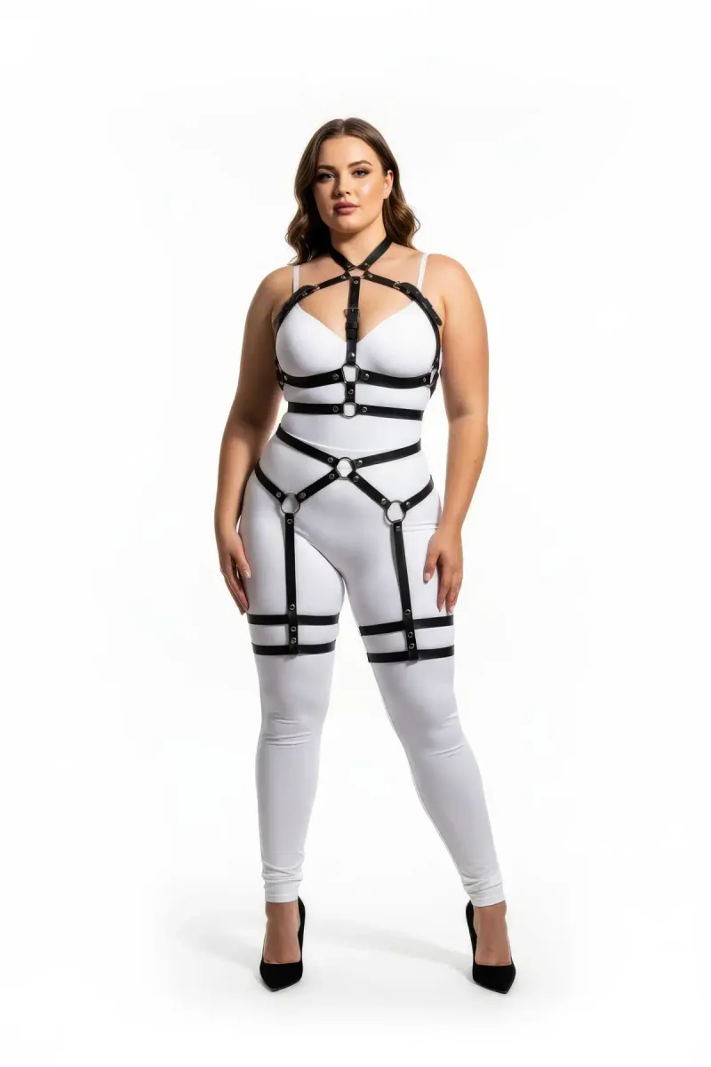 Sexy Harness Lingerie Side View Integrated Thigh Garters