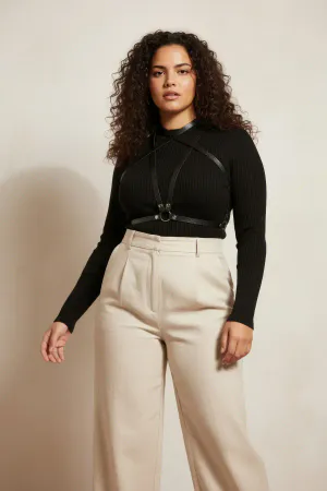 Plus Size Black Women's Leather Harness Belt, Stylish Body Accessory for Dress - APFT15