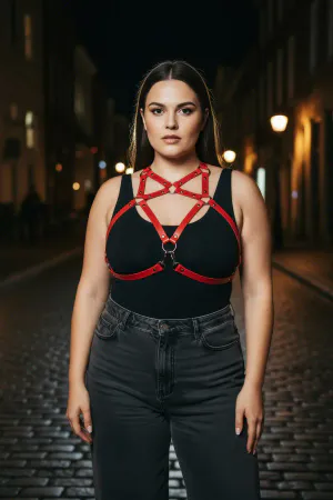 Plus Size Red Women's Belt Leather Harness Complementing Dress Top Combination - APFT108