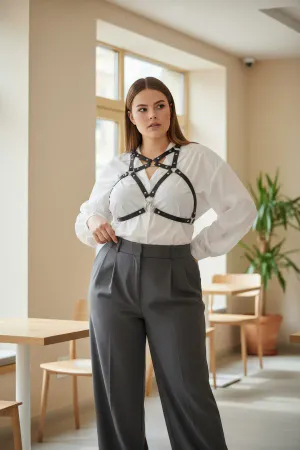 Plus Size Black Women's Belt Harness Style Dress Top Body Accessory - APFT108