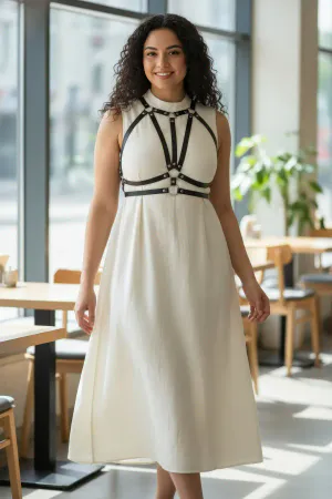 Large Size Black Women's Leather Belt Body Harness Combination Accessory - APFT114