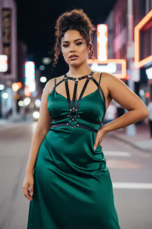 Large Size Black Women's Leather Belt Body Harness Combination Accessory - APFT114