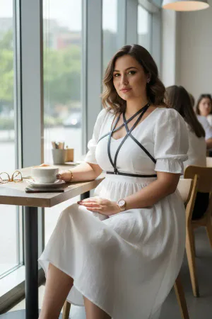 Large Size Black Women's Belt Star Detailed Leather Harness Body Accessory - APFT180