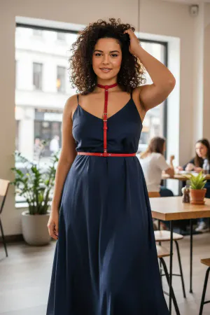 Plus Size Red Women's Belt, Statement Leather Harness Body Accessory - APFT188