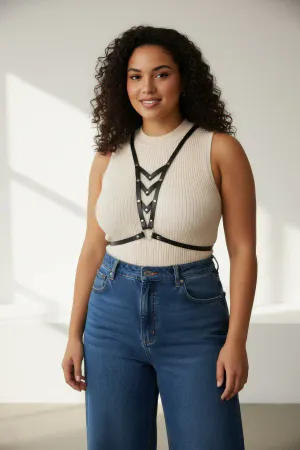 Plus Size Black Women's Belt, Leather Body Belt with Ring Detail - APFT192