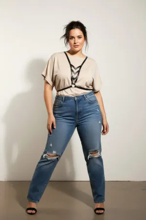 Plus Size Black Women's Belt, Leather Body Belt with Ring Detail - APFT192