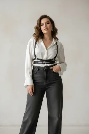 Plus Size Black Women's Belt Cross Strap Leather Body Accessory - APFT198