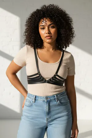 Plus Size Black Women's Belt Harness Style Corset Look Leather Body Accessory - APFT199