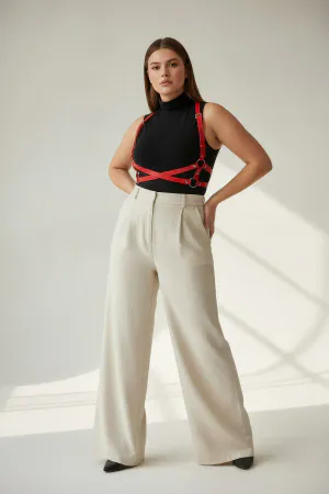 Large Size Red Women's Belt, Leather Accessory with O-Ring Detail that Wraps the Body. -APFT204