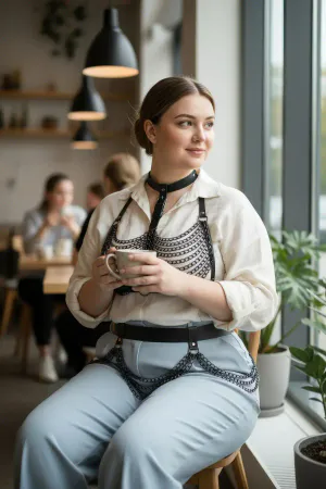 Large Size Black Leather Women's Belt Chain Detailed Body Accessory - APFT438