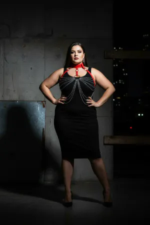 Plus Size Red Women's Belt Chain Detailed Leather Body Accessory - APFT463