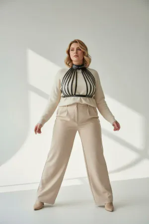 Plus Size Black Women's Belt Body Sash Style Leather Accessory with Ring Detail - APFT551