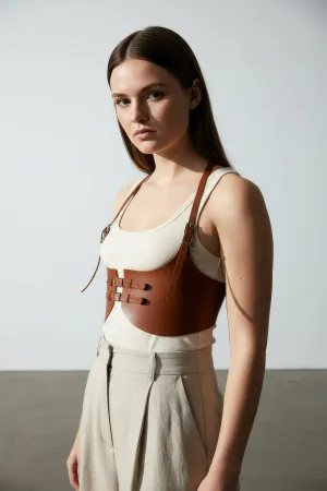 Plus Size Tan Women's Belt Strap Leather Corset Style Combination Complement - APFT605