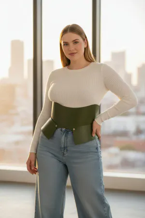 Plus Size Khaki Women's Belt Corset Style Thick Leather Design - APFT611