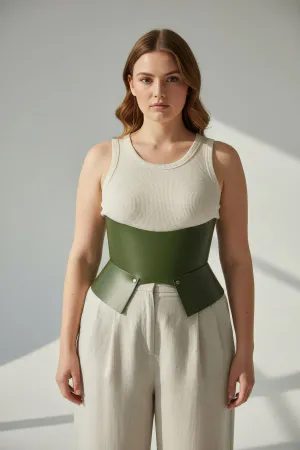 Plus Size Khaki Women's Belt Corset Style Thick Leather Design - APFT611