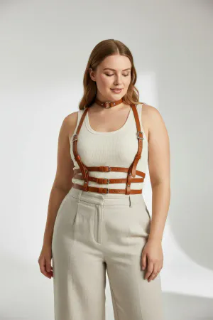 Large Size Tan Women's Belt Body Accessory Multi-Striped Aesthetic Design - APFT615