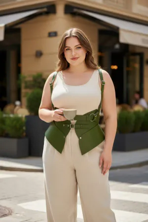 Plus Size Khaki Women's Belt Shoulder Strap Corset Style Waist Shaper - APFT616