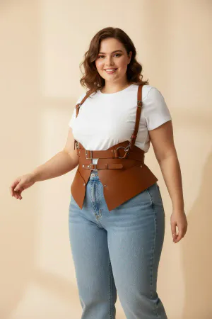 Plus Size Tan Women's Belt Shoulder Strap Corset Design - APFT616