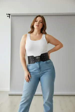 Plus Size Black Women's Belt Wide Corset Style Three Buckles - APFT618