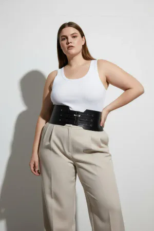 Plus Size Black Women's Belt Wide Corset Style Three Buckles - APFT618