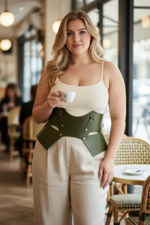 Plus Size Khaki Women's Belt Corset Look Thick Leather - APFT619