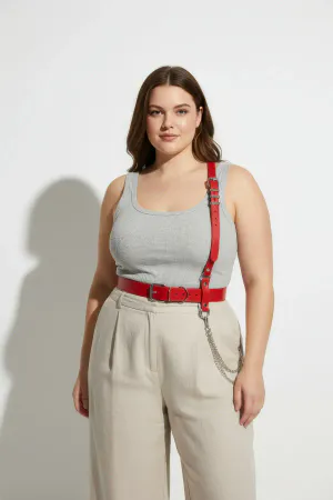 Plus Size Red Women's Belt Chain Detailed Harness Body Accessory - APFT620
