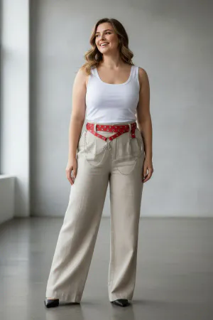 Plus Size Red Women's Belt with Multiple Straps, Chain and Ring Detail - APFT621