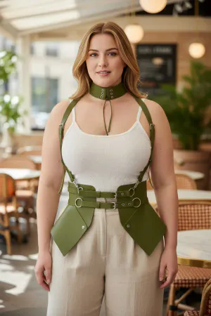 Plus Size Khaki Women's Belt Shoulder Strap Leather Corset Style - APFT622