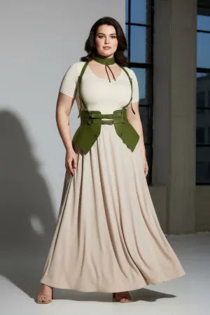 Plus Size Khaki Women's Belt Shoulder Strap Leather Corset Style - APFT622