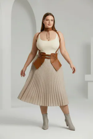 Plus Size Tan Women's Leather Corset Belt Suspender Body Accessory - APFT622