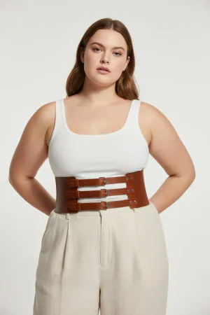 Plus Size Tan Women's Belt Three-Buckle Corset Style Waist Highlighter - APFT624