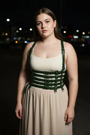 Plus Size Khaki Women's Belt Shoulder Strap Leather Corset Style Wide Accessory - APFT630