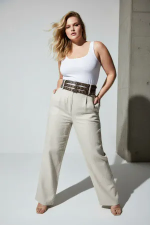 Large Size Dark Brown Women's Wide Belt with Three Rows of Metal Rings - APFT641