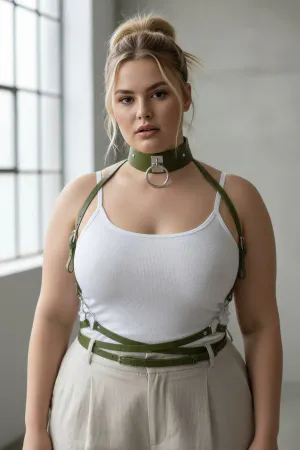 Plus Size Khaki Women's Belt Corset Style with Ring Detail - APFT644