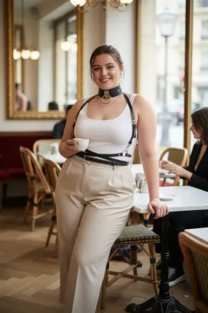 Plus Size Black Women's Belt Leather Harness Body Accessory - APFT644