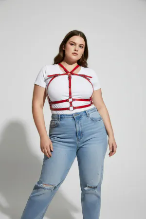 Plus Size Red Women's Belt Corset Detailed Leather Body Accessory - APFT728